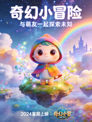 动画电影海报，可爱卡通角色奇幻世界