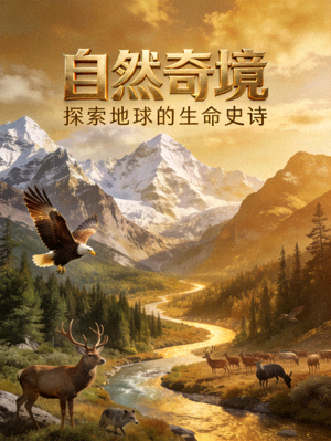 自然纪录片海报，壮丽山川与野生动物